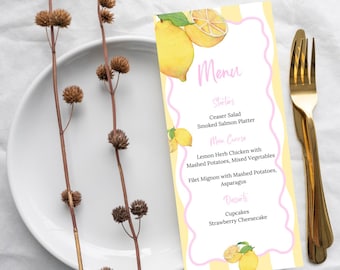 Editable Lemon Menu Freshly 21 Birthday, Graduated Baby Bridal Shower (Digital Download)