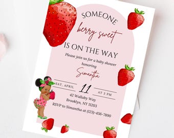 Editable Berry Sweet Strawberry Baby Shower Invitation (Digital Download)