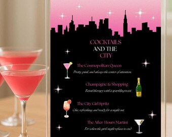 Editable And The City Bar Menu Sign, NYC Girls Night Cocktail Template (Digital Download)