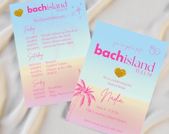 Editable Bach Island Invitation & Itinerary, Tropical Bachelorette Party (Digital Download)
