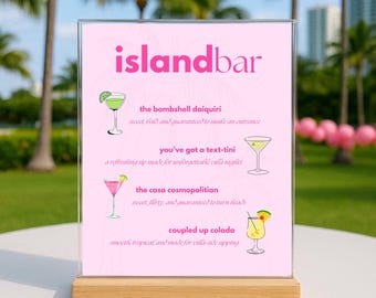 Editable Pink Bach Island Bachelorette Drink Menu Template, Tropical Birthday, Watch Party Bar Sign (Digital Download)