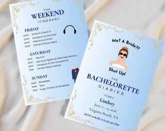 Editable Princess Diaries Bachelorette Invitation, Weekend Itinerary, Me? A Bride? Shut Up! (Digital Download)