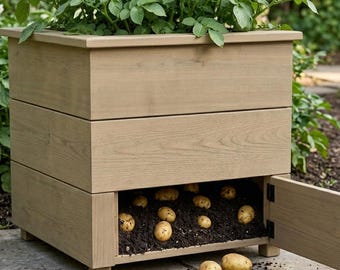 Potato Harvest Planter Plans | DIY Cedar Planter Imperial/Metric | Harvest Door and 3D Model