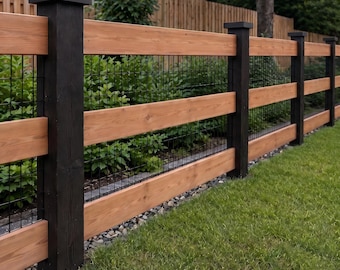 Modern Split Rail Fence Plans | DIY Cedar Wire Mesh Fence PDF Imperial and Metric | 3D Model