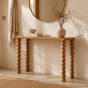 Waterfall Console Table , Solid Wood Entryway Table,   Bobbin Leg Console Table