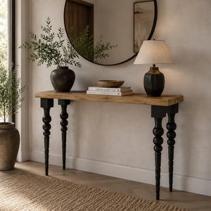 Handcrafted Wooden Console Table with Black Legs, Accent Farmhouse Furniture