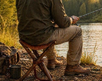 Folding Camping Stool, Leather Portable Fishing Stool, Hunting Wood  Camping Chair