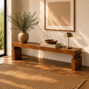 Modern Wood Console Table, Unique Design Oak Bench