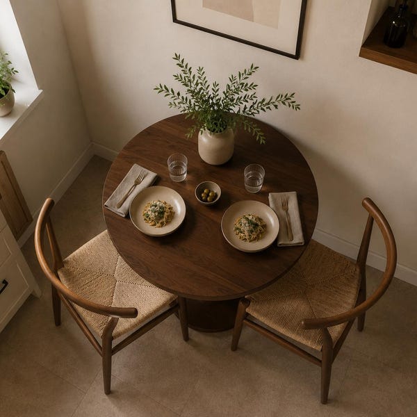 Modern Round Dining Table, Dark Solid Wood Kitchen Table