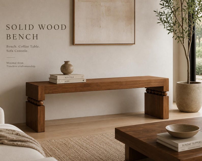 Solid Oak Sofa Console Table, Behind Couch, Narrow Entryway Table, Japandi Mid Century Design image 3