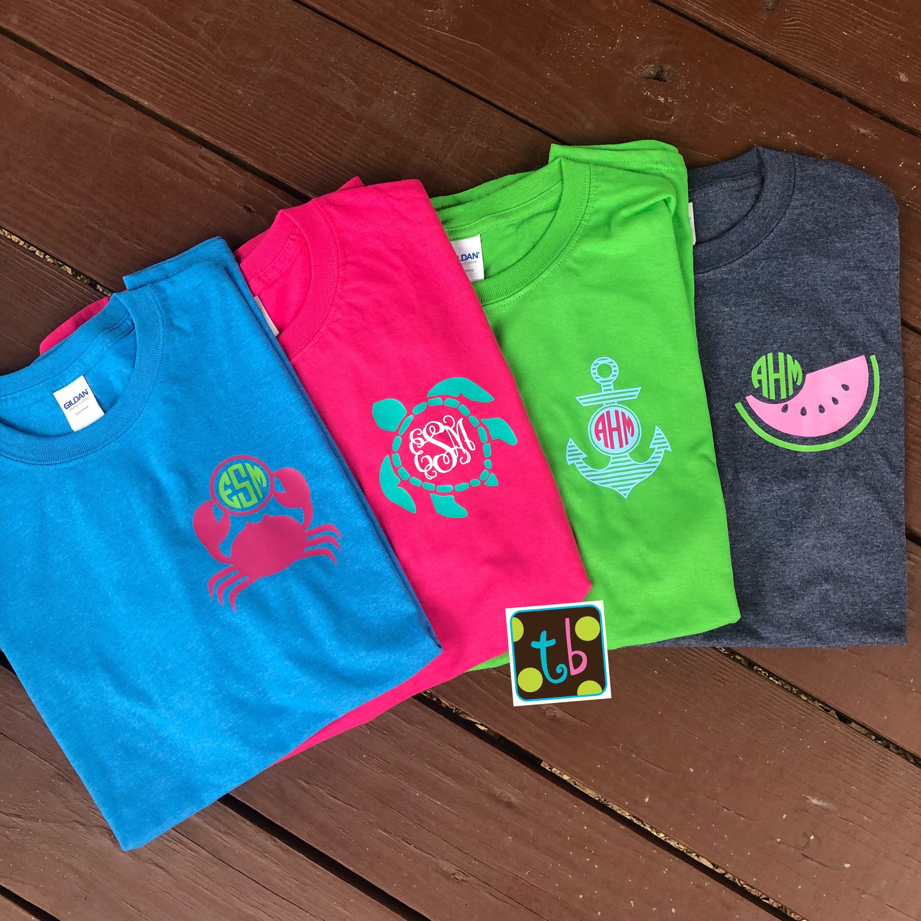 Summer Monogram Monogrammed Tee Anchor Turtle Watermelon Crab Etsy