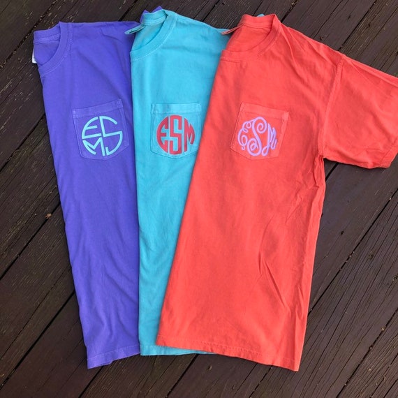 Comfort Colors Monogram Pocket Tee Etsy