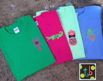 Spring Monogram Tee Design Personalized Pineapple Bowtie Critter Alligator Lobster Shirt Monograms