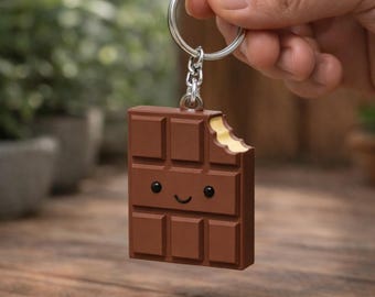 Llavero 3D de mini barra de chocolate pintada a mano / Accesorio gastronómico realista / Dije único de pequeño dulce