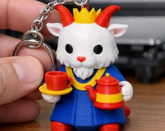 Llavero de cabra Royal Coffee Master: llavero único multicolor impreso en 3D y pintado a mano, pieza de colección artesanal única.