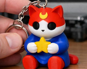 Llavero de Gato Celestial: Accesorio felino con impresión 3D multicolor pintado a mano / Regalo único para un observador cósmico