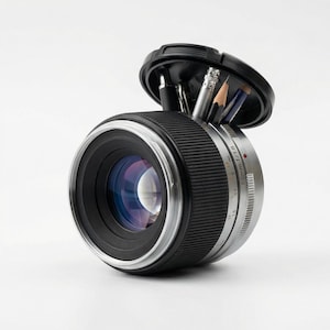 Porte-stylo pour objectif d'appareil photo vintage - Organiseur de bureau imprimé en 3D peint à la main pour les photographes et les passionnés de technologie