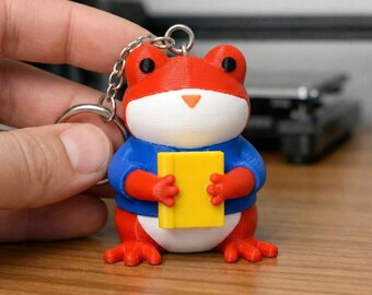 Whimsical Cloud Frog Keychain | Hand-Painted Multicolor 3D Printed Artisan Keyring | Unique Fantasy Sculpted Charm