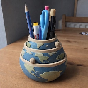 Tiny Planet Stack Pen Holder | Unique 3D Printed Desk Organizer with Ring Compartments | Hand-Painted Single Desktop Caddy