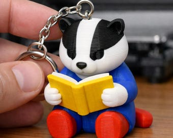 Llavero de fauna silvestre esculpido: Aroma Keeper Badger – Impresión 3D multicolor pintada a mano, llavero coleccionable individual