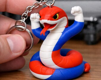 Llavero de Serpiente Bailarina Dinámica / Obra de Arte 3D Multicolor Pintada a Mano / Amuleto de Serpiente de Energía Vibrante, Regalo Coleccionable Individual