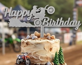 Dirt Bike Happy Birthday Cake Topper + FREE GIFT – Sports Cake Decoration • Boys & Girls Dirt Bike • Party Supplies • Birthday Keepsake