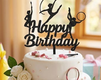 Gymnastics Happy Birthday Cake Topper + FREE GIFT – Sports Cake Decoration • Boys & Girls Gymnast • Party Supplies • Birthday Keepsake