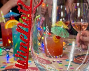 Funny Party Wine Glass Name Tags | Hen Party Drink Markers | 13 Designs | Custom Colour Options | Adult Wine Charms | Set of 6 or Set of 10