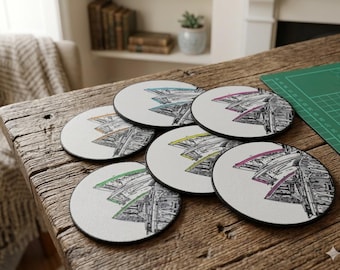 Sydney Opera House Coasters with Holder | Hand Drawn 3D Printed | Architectural Drink Coaster Set | Unique Coaster Art Gift | Set of 4 or 6