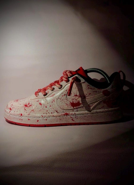 Custom Blood Splatter Sneakers Hand Painted White Red Shoes Unique Streetwear Horror Aesthetic One of a Kind