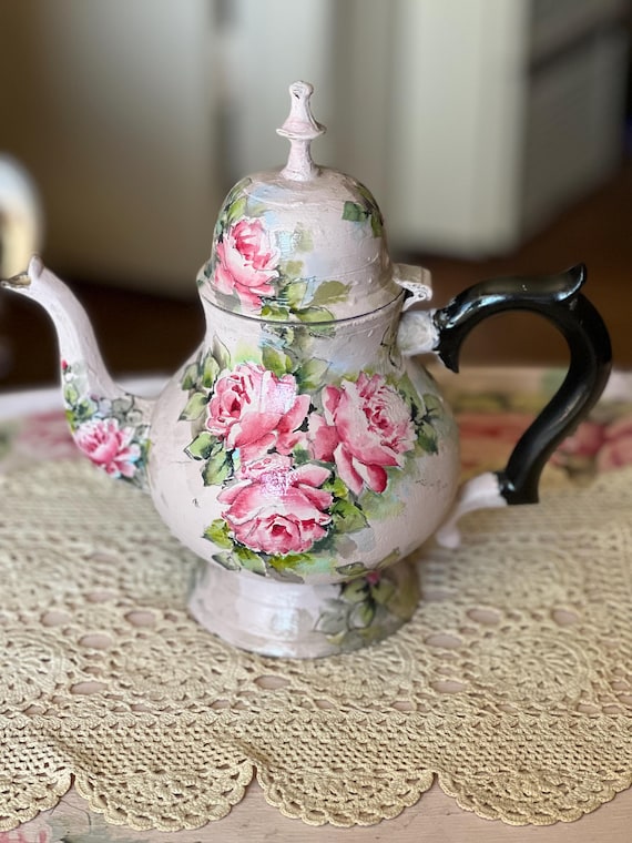 Little hand-painted pink rose tea pot