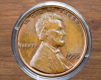 Moneta commemorativa da collezione statunitense del 1955 con doppia coniatura, raffigurante il centesimo di grano di Lincoln.