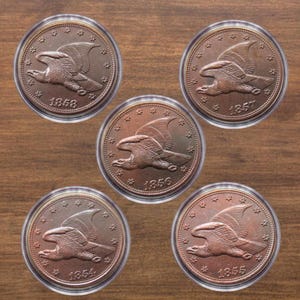 Collection of 5 Coins (1854–1858) Flying Eagle Cent Set – Vintage US Coins – Copper Penny