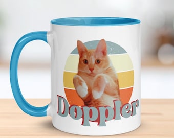 Personalized Custom Pet Name Blue Accent Mug | Dog Cat Photo | Colorful Retro Mug