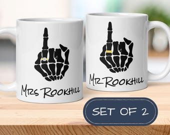 Skeleton Ring Finger Mugs | Goth Couple Wedding Gift Set