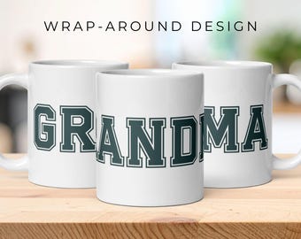 Grandma Varsity Wraparound Mug | Collegiate Style Grandmother Gift | Baby Announcement Gifts