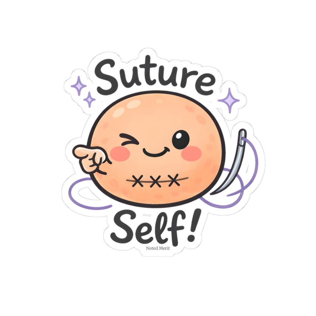 Suture Sticker Suture Self Cute Winking Stomach Sticker | Kiss-cut Medical Humor ...