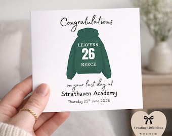 Personalised/Personalized Leavers Hoodie Card 2026 | School Leavers Card | Custom Name & Number Card | Last Day School| Graduation Card
