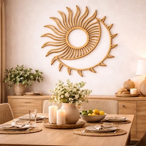 Sonne und Mond Wandbild, Sonne, Mond, Sonne, Mond, Sonne, Mond, Sonne, spirituelles Gleichgewicht, kosmisches Wohndekor Geschenk