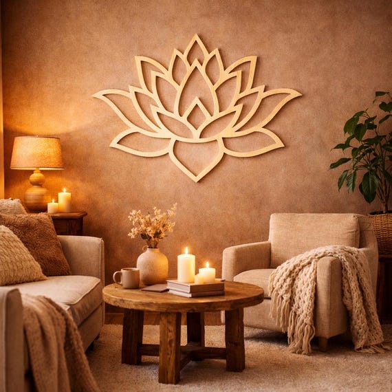 Lotus Flower Wall Art, Zen Meditation Decor, Minimalist Spiritual Wooden Lotus Wall Hanging for Yoga Room, Bedroom, Living Room or Garden
