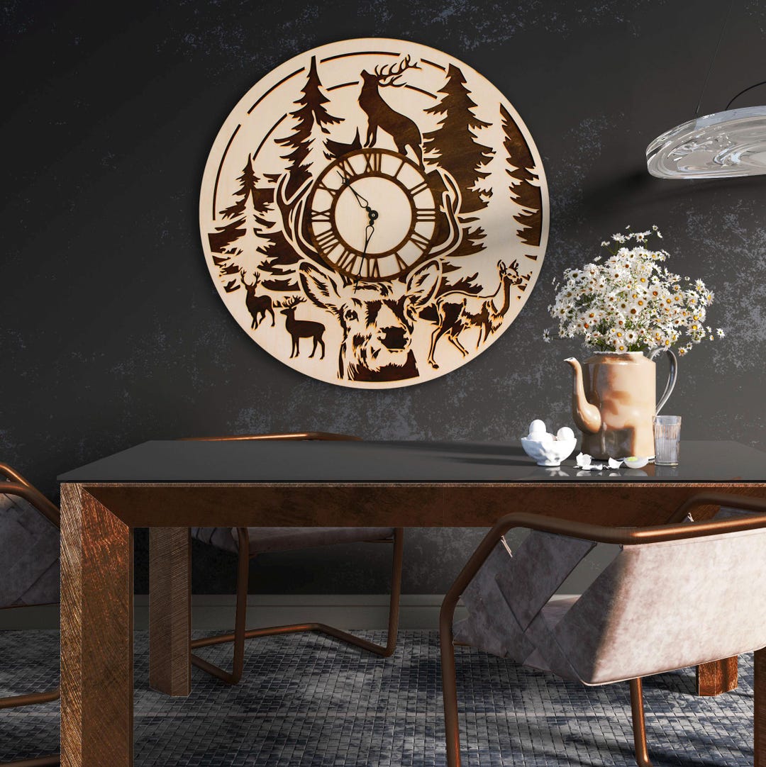 Forest and Deer Wooden Wall Clock - Etsy