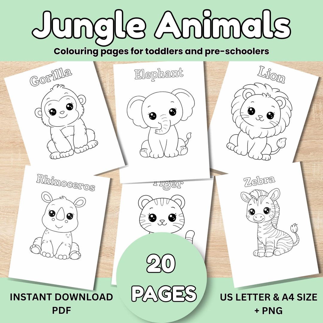 Jungle Animal Coloring Pages for Toddlers & Preschoolers, Kids Activity ...
