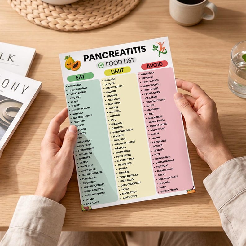 Pancreatitis Diet Printable, Low-fat Meal Plan, Food Chart, Grocery ...