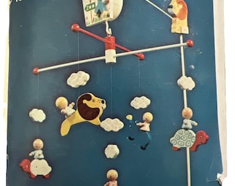 Vintage Irmi handgeschilderde muzikale dierentuinmobiel (M819) – wiegdecor