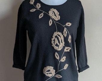 Vintage Jacques Vert geborduurde wolmix trui | Cottagecore-gebreide kleding met bloemen