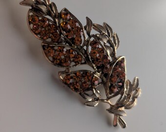 Bladbroche jaren 1950 - Vintage kostuumsieraden - Amberstrass Herfstkleur
