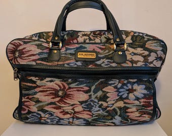 Vintage 90s Karl Alexander Carpet Tapestry Travel Bag | Floral Weekender Overnight Bag