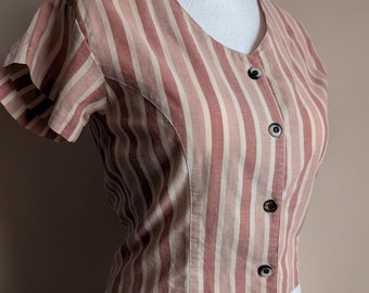 Gestreepte katoenen prairieblouse uit de jaren 80 | Vintage Dorothy Perkins | Britse maat 8-10