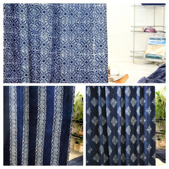 Fabric Shower Curtain In Hmong Indigo Batik Natural Plant Dye Etsy