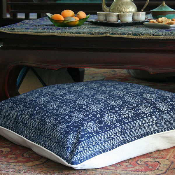 30" Boho Floor Pillow, Hmong Indigo Batik Pillow, Large  Ethnic Floor Cushion Cover, Free Worldwide Shipping